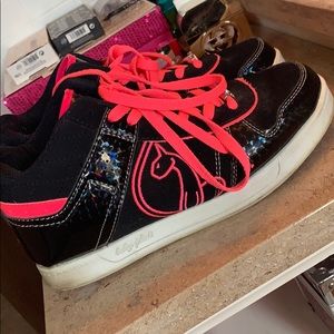 Baby phat neon pink and black holographic shoes